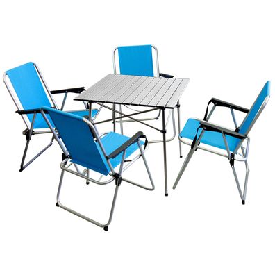 Camping Strand Sitzgruppe Klapptisch 70x70cm 4x Klappstuhl mit Schultergurt Blau