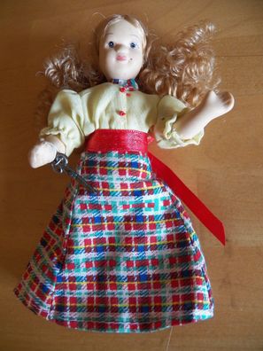 Puppe Porzellanpuppe mit Schere helle Haare Arme, Beine, Kopf beweglich / ca.15 groß
