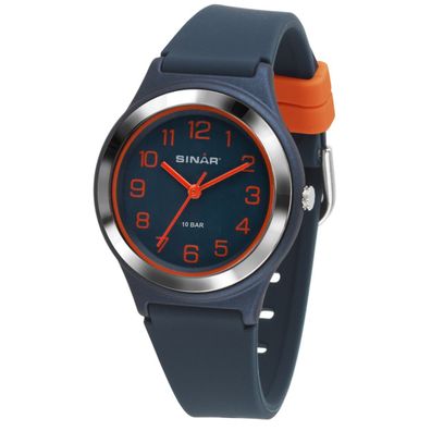 SINAR Jugenduhr Armbanduhr Analog Quarz Jungen Silikonband XB-48-12 dunkelblau orange