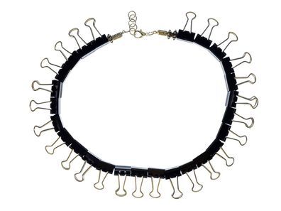 Foldback Klammer Kette Miniblings Halskette 40cm Büro Büroklammer Upcycling