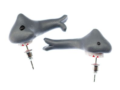 Hai Ohrstecker Miniblings Stecker Handarbeit Polymer Clay Haifisch knabbert Ohr
