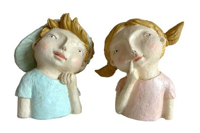 Büste Mädchen Junge Dekofigur Kinder Figur Zierfigur 26 cm Skulptur Haus Garten