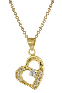 trendor Schmuck Herz-Anhänger mit Halskette für Damen Gold auf Silber Zirkonia 75847