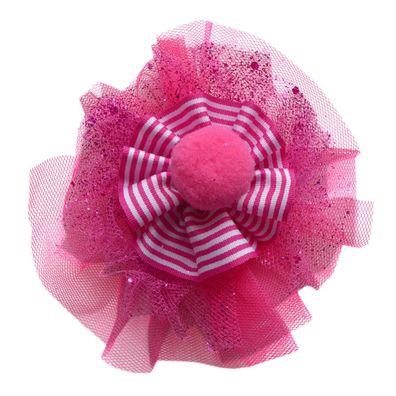 Brosche Tüll pink Ansteckbrosche 10cm Anstecker Karneval Kostüm Candy verkleiden