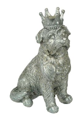 Hund mit Krone antik silber Design Dekofigur Figur Zierfigur Hundefigur