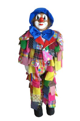 Großer bunter Lappenclown 85 cm Clown Hut blau Karneval Stoffclown Karnevalsdeko