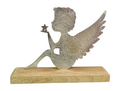 Engel mit Stern auf Holzsockel 17x5x22,5 cm Dekoration zum Stellen Dekoartikel