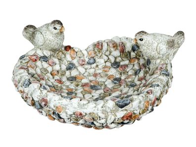 Vogeltränke mit Vögeln 28 cm Stein Mosaik Design wetterfest Magnesia Gartendeko