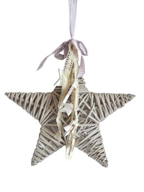 Aufhänger Rattanstern mit Holz Sternen 35x36 cm Holzstern Weihnachtsstern Stern