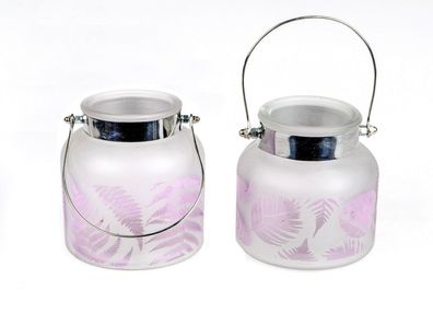 2er Set Windlicht Blatt Design rosa Laterne Kerzenhalter 12x12 cm Glaswindlicht