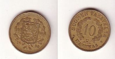 10 Markaa Messing Münze Finnland 1930