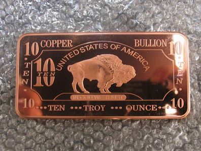 Kupfer Kupferbarren USA American Buffalo 10 oz Unzen 999 * RAR * Copper