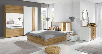 Modernes Schlafzimmer Set Forest Hochglanz weiss in Altholz-Design