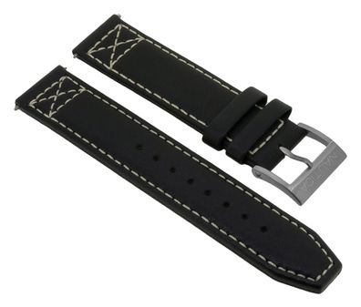 Nautica Herren > Uhrenarmband 20mm Leder schwarz helle Naht > A14696G