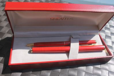 Schreibset "Sheaffer"; 2teilig, Retro-Set; rot-meliert, in OVP