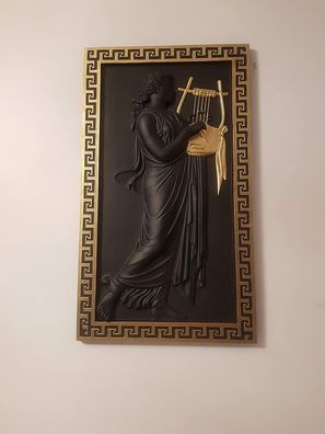 Wandbild Bild Antike Harfe schwarz gold Hand bemalt 1 Meter hoch 3D Relief Frau