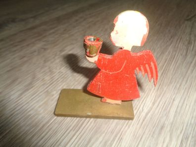 sehr alter Engel Kerzenhalter Flachfigur für Puppenkerzen-Erzgebirge