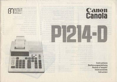 Betriebsanleitung von 1983 für Rechenmaschine Canon Canola P1214-D