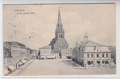 60728 Ak Demmin Kirche, Rathaus, Markt 1906