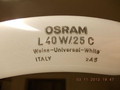 OSRAM L 40W/25 C Weiss-Universal-White ITALY runde Lampe Neon 40 cm Ring-Durchmesser