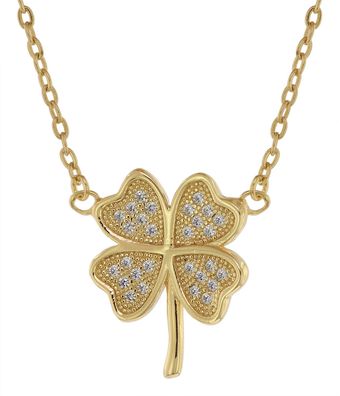 trendor Schmuck Damen-Halskette mit Kleeblatt Gold auf Silber mit Zirkonias 75488