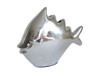 Dekoobjekt Vase Fisch Blumenvase Aluminium 20x20 cm maritim edles silber Design