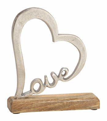 Holz Aufsteller Herz 20 cm - LOVE - Mango Tisch Fenster Deko silber Hochzeit