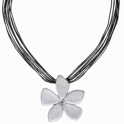 Halskette Kette Anhänger Collier silber weiss schwarz Blüte Blume Strass Damen