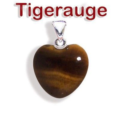 Tigerauge Edelstein Herz Anhänger bauchig mit Metallöse (Gr. 2 x 2cm)