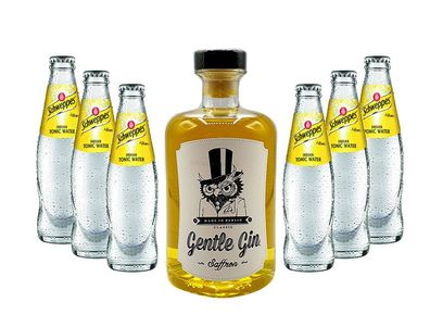 Gin Tonic Set - Gentle Gin Saffron 0,5l (40% Vol) + 6x Schweppes Indian Tonic W