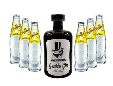 Gin Tonic Set - Gentle Gin Tea Dry 0,5l (47% Vol) + 6x Schweppes Indian Tonic W
