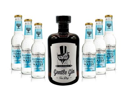 Gin Tonic Set - Gentle Gin Tea Dry 0,5l (47% Vol) + 6x Fever-Tree Mediterranean