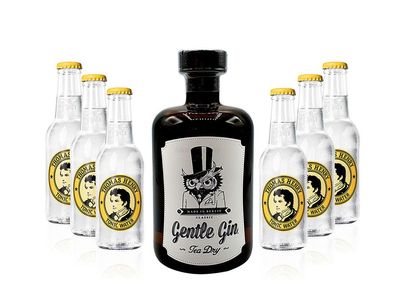 Gin Tonic Set - Gentle Gin Tea Dry 0,5l (47% Vol) + 6x Thomas Henry Tonic Water
