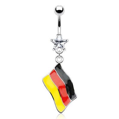 Bauchnabelpiercing - Deutschland Flagge Piercing WM EM Zirkonia Stern 10mm #32
