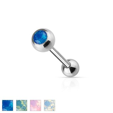 Zungenpiercing - Piercing 16mm Silberfarben Opal Chirurgenstahl Zirkonia Piercing ...