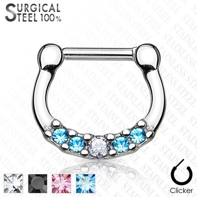 Septum Clicker - Nasenring Piercing Zirkonia 100% Chirurgenstahl Kristall 6 mm #390