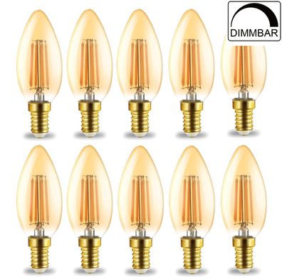 4 W LED Leuchtmittel E14 Filament Kerze | bernstein | C35 | dimmbar | 360 Lumen ...
