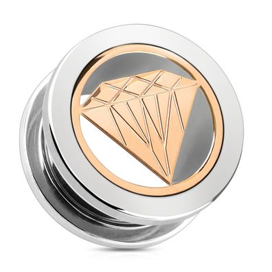 Flesh Tunnel - Diamant Rose Gold Plug Ohrring Piercing Ohrpiercing Gewinde #233
