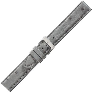 Herzog > Uhrenarmband 16mm weiches Straußleder grau Band > gepolstert