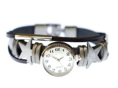 Click Button Armband Miniblings Armschmuck Kunstleder DAU HAU Stern Uhr Weiß