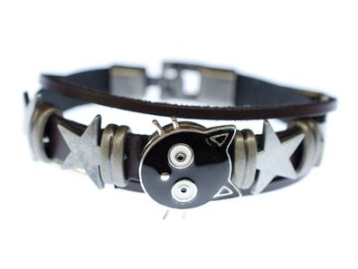 Click Button Armband Miniblings Armschmuck Kunstleder Stern Katzenkopf Katze