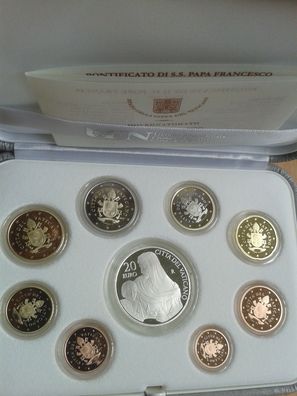 KMS 2020 PP Vatikan Papst Franziskus im Etui 1 cent-2 euro im Etui mit 20 euro Silber