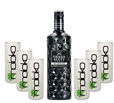 Three Sixty Black Vodka Wodka Set - Three Sixty Black Vodka 0,7L 700ml (42% Vol