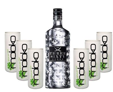 Three Sixty Vodka Wodka Set - Three Sixty Vodka 0,7L 700ml (37,5% Vol) + 6x Mol