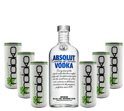 Absolut Vodka Wodka Set - Absolut Vodka 0,7l 700ml (40% Vol) + 6x Moloko Sugarf