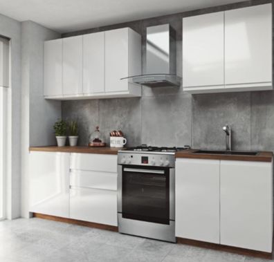 Küche Küchenzeile grifflos Glanz - Soft Close Küchenblock weiß 200cm
