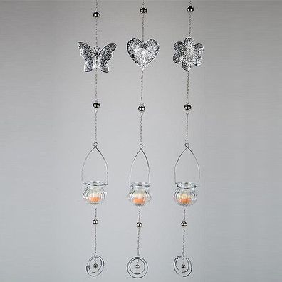 Formano Hänger Windlicht mit Glas und Metall silber Schmetterling Herz Blume NEU