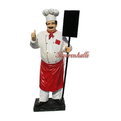 Koch Werbefigur Straßenaufsteller Deko Tafel Restaurant Werbung lebensgroß Figur rot