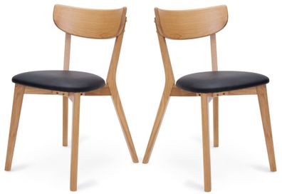 2x Holzstuhl Peru Kunstleder Esszimmerstuhl Eiche schwarz Stuhl Set Küchenstuhl