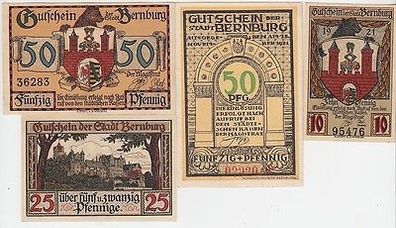 4 Banknoten Notgeld Stadt Bernburg 1921